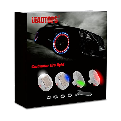 LEADTOPS Car Tire Wheel Lights, 4pack Solar Energy Motion Sensors Flashing Colorful Gas Nozzle