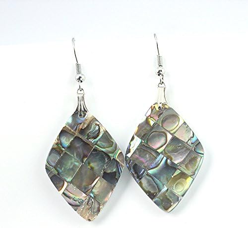 BEST FINISH ABOLENE SHELL FASHION JEWELRY .925 SILVER PLATED EARRINGS S24482 2.5 inches