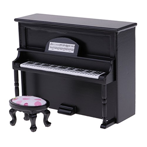 CuteExpress Miniature Piano Model 1/12 Scale Dollhouse Musical Instrument Ornaments Gift Mini Decoration Furniture Accessories (Black)