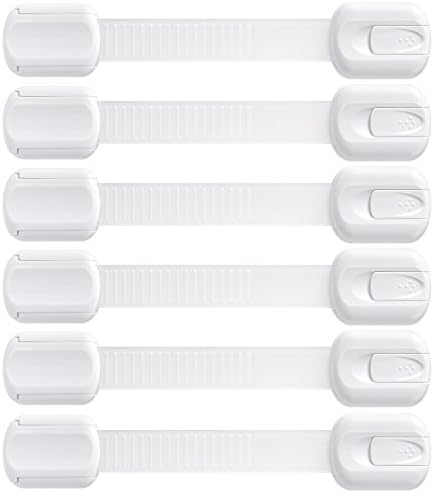 Child Safety Locks|Baby &amp; Child Proof Drawers, Cabinets, Fridge|No Tools or Drilling|Uses Strap and Latch System with 3M Adhesive(6 Pack, White)
