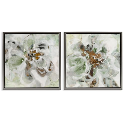 Stupell Industries Reminiscent Floral Abstraction 2 Piece Gray Framed Floater C…