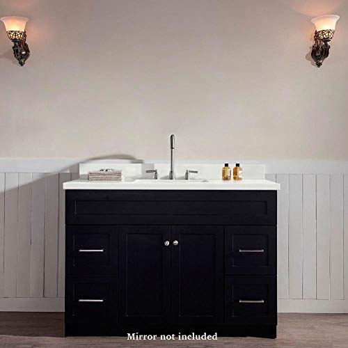 ARIEL-Vanity-Cabinet-in-Black-with-Pure-White-Quartz-Counter-top-2-Soft-Closing-Doors-4-full-Extension-Dovetail-Drawers-Built-in-Toe-Kick-No-Mirror-49-x-22-x-35
