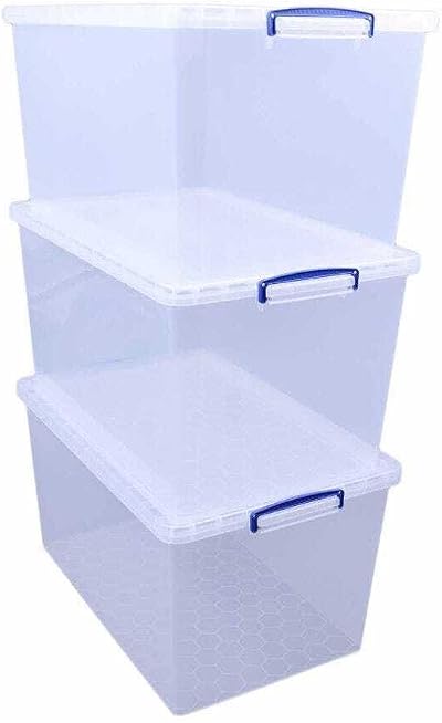 Really Useful Box Nestable Plastic Storage 83 Litre Clear Pack of 3