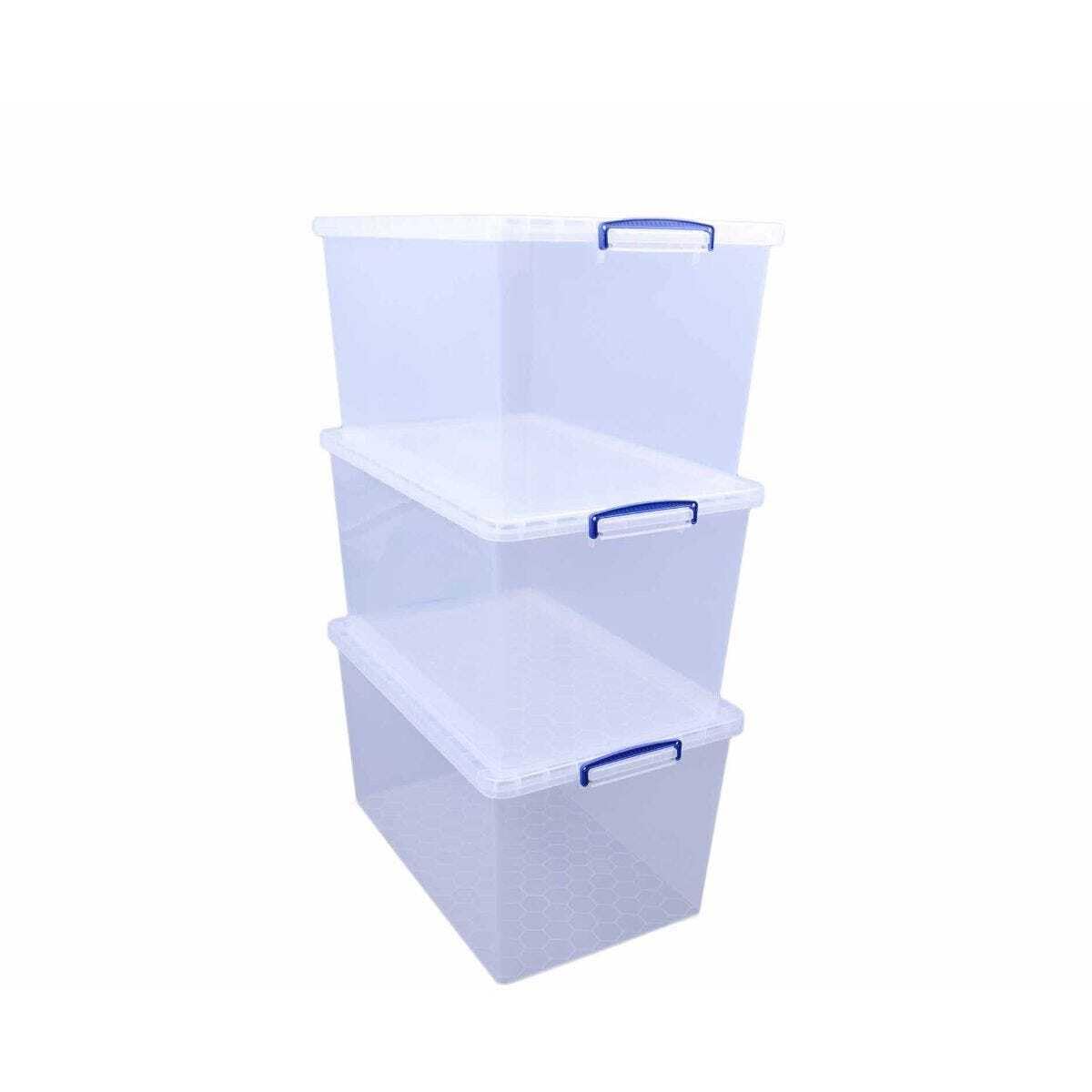 Really Useful Box Nestable Plastic Storage 83 Litre Clear (Pack of 3)