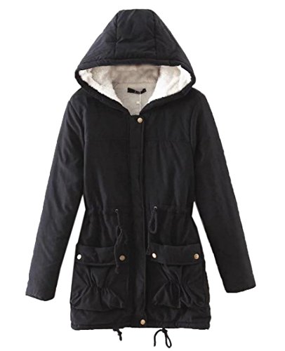 Coolred Women's Quilted Solid Hoodie Pocket Overcoat Outwear Top Black XL Coolred Women's Quilted Solid Hoodie Pocket Overcoat Outwear Top Black XL