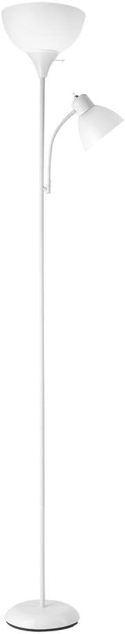 Globe Electric 67136 Delilah 72" Torchiere Adjustable Reading Light, Matte Plastic, 3-Step Floor Lamp Socket, Rotary On/Off Switch, 72.88", White with Frosted Shade