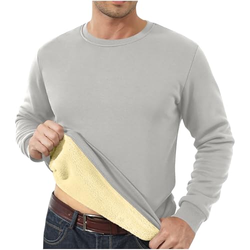 Sherpa Lined Sweatshirts for Men Winter Warm Fleece Pullover Sweatshirt Casual Long Sleeve Crewneck Thermal Shirts Gray