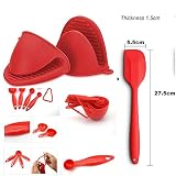 Set Of 8-Pieces Measuring Spoons Set Made Of Sturdy Plastic, Large Size Non-stick Heat Resistant Silicone Spatula 10.8