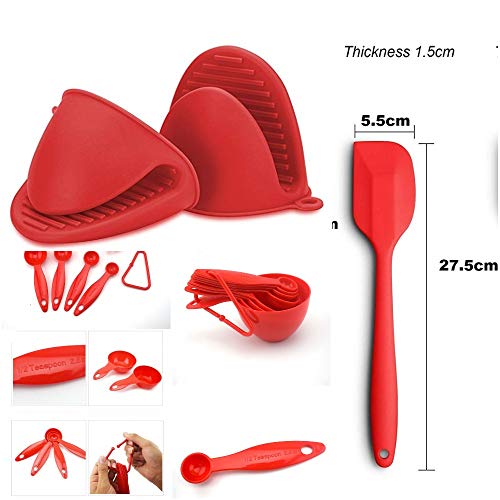 Set Of 8-Pieces Measuring Spoons Set Made Of Sturdy Plastic, Large Size Non-stick Heat Resistant Silicone Spatula 10.8