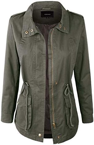 Makeitmint Women's Zip Up Military Anorak Jacket with Pockets