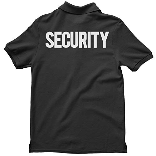 NYC FACTORY Security Polo Shirt Front Back Print Mens Tee Staff Event Uniform Bouncer Screen Printed (Black-White, Medium)
