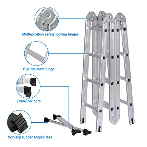 ZhanGe Scaffold Ladder, Extension Ladder 4.7M, Multi-Purpose Ladder, Adjustable Combination 15.5Ft Extendable Aluminum Folding Collapsible Lightweight Locking Hinges 330lbs Capacity En131 Standard