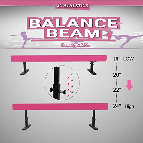 JC-ATHLETICS Adjustable Balance Beam Gymnastic Practice Training Equipment for Kids Children Home Floor Use,8 Feet Long (Pink)