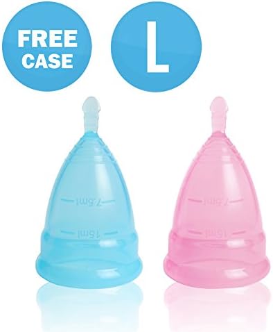 Venus Menstrual Cup | 2 pcs Reusable Menstrual Cups with Case | Better Feminine Hygiene Alternative to Tampons and Sanitary Napkin Pads | Leak Free Hypoallergenic Silicone | Size L | Blue Pink