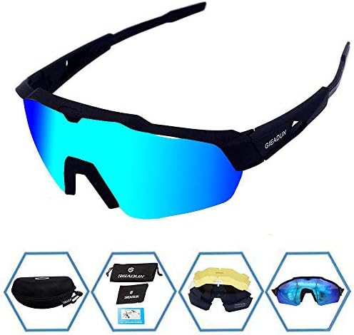 GIEADUN Sports Sunglasses Protection Cycling Glasses with 4 Interchangeable Lenses Polarized UV400 for Cycling, Baseball,Fishing, Ski Running,Golf