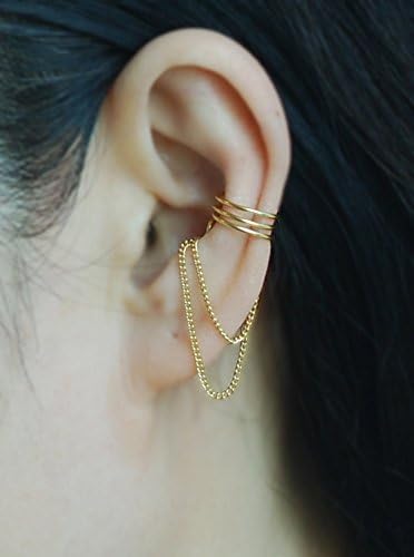 20Gauge Ear Cuff,gold dipped ear cuff with Chain, Ear Jacket, Ear Wrap,cartilage earring / Please select an option.