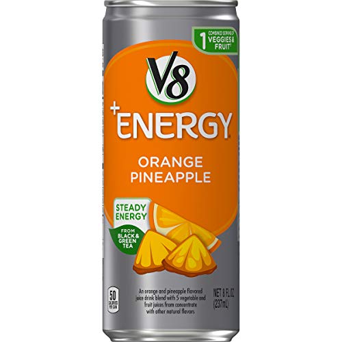 V8 +Energy, Healthy Energy Drink, Natural Energy from Tea, Orange Pineapple, 8 Ounce Can