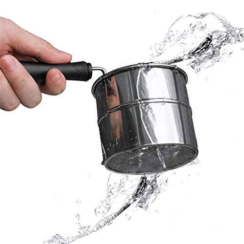 WONdere New Stainless Steel Cup Flour Sifter Baking Stainless Steel Shaker Sieve Cup Mesh Crank Flour Sifter with Measuring Scale Mark for Flour Icing Sugar