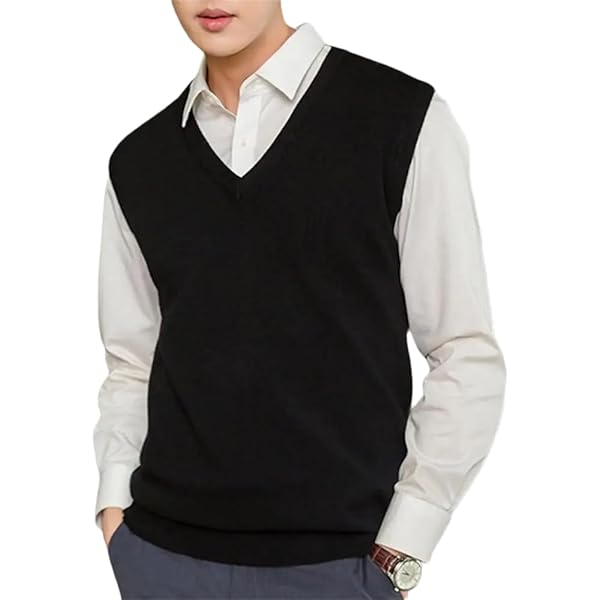 Sleeveless Loose Warm Sweater Vest Men's Solid Color V-Neck