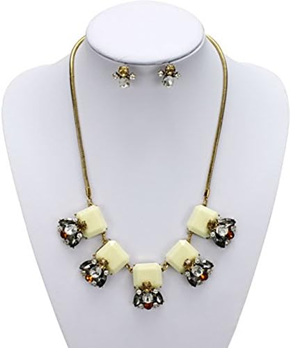J. Crew Inspired Retro Ivory Resin &amp; Amber Crystal Rhinestone Statement Necklace &amp; Earring Set