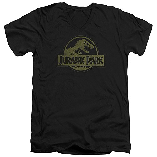 Jurassic Park Action Movie Spielberg Distressed Logo Adult V-Neck T-Shirt Tee