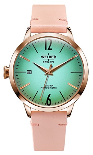 Welder Moody Pink Leather 3 Hand Rose Gold-Tone Watch with Date 38mm