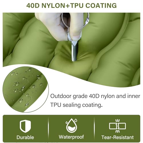 Uniiking® Camping Sleeping Pad, Ultralight Camping Mat with Pillow, Built-in Foot Pump Inflatable Sleeping Pads Compact for Camping Backpacking Hiking Traveling Tent, Green Single