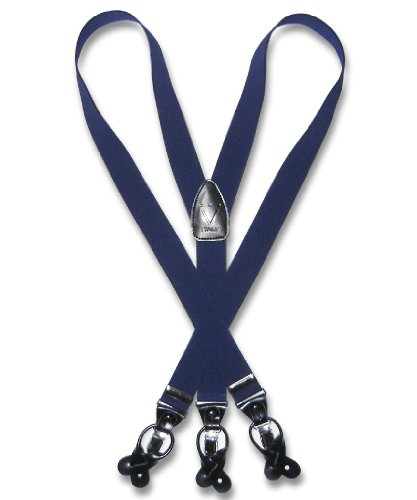 Vesuvio Napoli Mens Y-Back Button & Clip Convertible Suspenders (Navy)