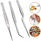 Teanfa Cooking Tweezers Precision Tongs,3 Pieces Stainless Steel Tweezers Precision Tongs for Cooking Culinary Medical Beauty(6.3-Inch)