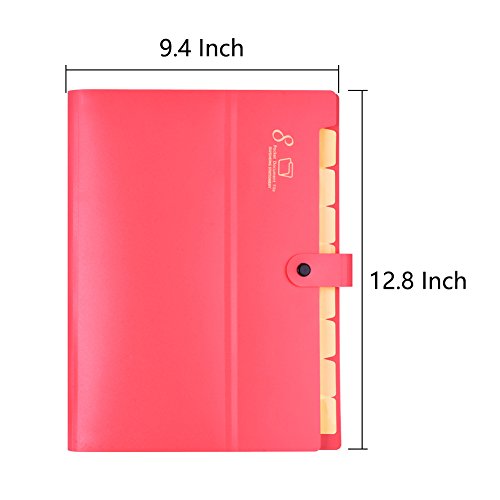 Tenn Well Pocket Document File Folder, 8 Pockets Expanding A4 and Letter Size File Organizer (Red) - Thumbnail 3