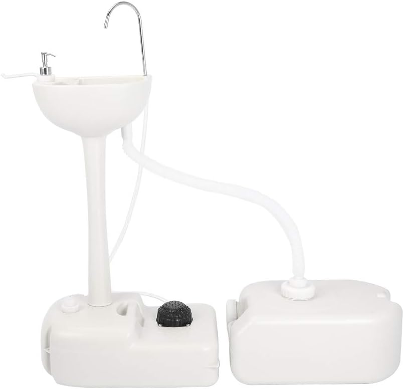 Thxbyebye Removable Outdoor Wash Basin with 24L Recovery Tank Water Tank Camping/RV/Barber/Kitchen/Indoor, HDPE, w/Towel Holder, Soap Dispenser