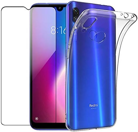 Wanxideng - Case for Xiaomi Redmi 7 + Tempered Glass Screen Protector, Slim Clear Soft Case TPU Silicone Cover…