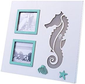 Art Designed Beach Style Decor Wall-Hanging Wood Lighting Frame, White Seahorse