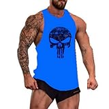 New Fi Men's Skull Bodybuilding Fitness Stringer Tank Top Sport Gym Sleeveless Vest(Blue, XL)