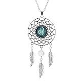 VOIMAKAS Dream Catcher Necklace, Retro Boho Zodiac Sign Pendant Dangling Feather Tassel Bead Charm Chain Constellation Jewelry for Women - Leo