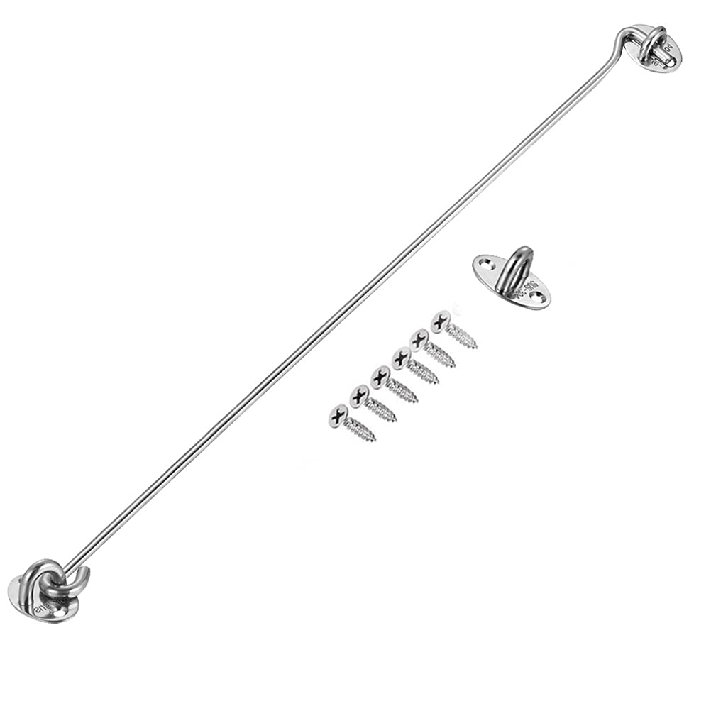 SUS Cabin Hook Stainless Steel Heavy Duty Cabin Door Hook Eye Catch Window Latch Lock Shed Gate Door Catch Silent Holder (16 Inch)