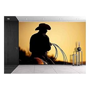 Cowboy with Lasso Silhouette at Small-Town Rodeo. Note: Added Grain. - Removable Wall Mural | Self-Adhesive Large Wallpaper - 66x96 inches