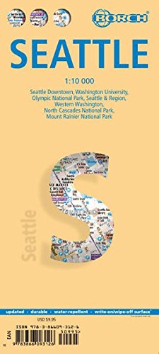 Laminated Seattle City Map by Borch Maps (English, Spanish, French, Italian and German Edition) by Borch