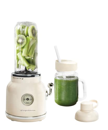 FRIGIDAIRE ESMM100-CREAM Retro Smoothie Maker Blender with Mason Jar, Perfect for Shakes and Smoothies, 300-Watt, Cream