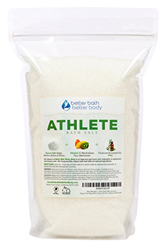 Athlete Bath Salt 3-lbs (48 Ounces) - Epsom Salt Bath Soak With Pine & Eucalyptus Essential Oil Plus Vitamin C - All Natural No Perfumes No Dyes - Post Workout Soak For Tired Sore Muscles