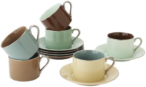 Yedi Houseware Classic Coffee and Tea Birch Teacups and Saucers, Set of 6 - Thumbnail 2