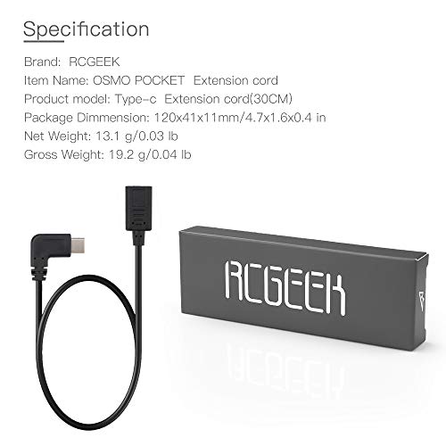 RCstyle Universal Type-C USB Extension Cord Female Connector Adapter Cable Compatible with DJI OSMO Pocket Accessories, 39 Inch