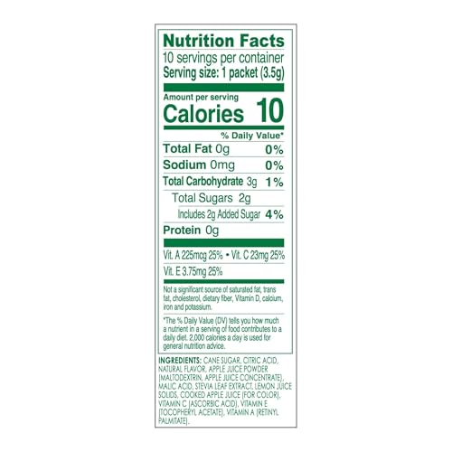 TRUE LEMON KIDS CRISP APPLE (10 PACKETS) – HYDRATION, NO PRESERVATIVES, NO ARTIFICIAL FLAVORS, NO SWEETENERS – LOW SUGAR WATER FLAVORING – JUICE POWDERED DRINK MIX FOR KIDS