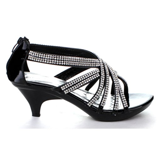 Delicacy Womens Angel-41 Rhinestones Embellished Strappy Sandals,Black, 5.5