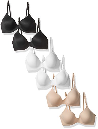 Barely There Women's Invisible Look Underwire Bra, Soft Taupe/White/Black, 36D (Pack of 6)