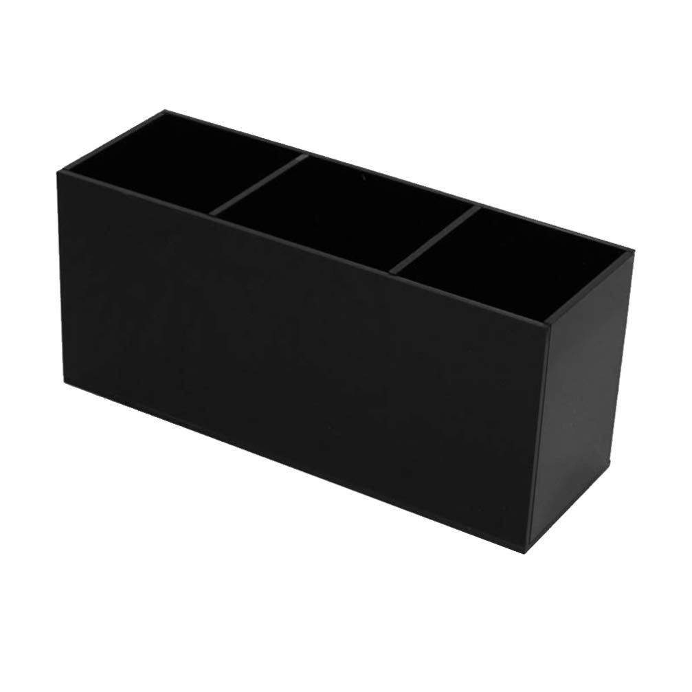 FRCOLOR Makeup Brush Holder Organizer Three Grids Acrylic Cosmetics Brushes Storage Box Desktop Storage Container for Office Home Black