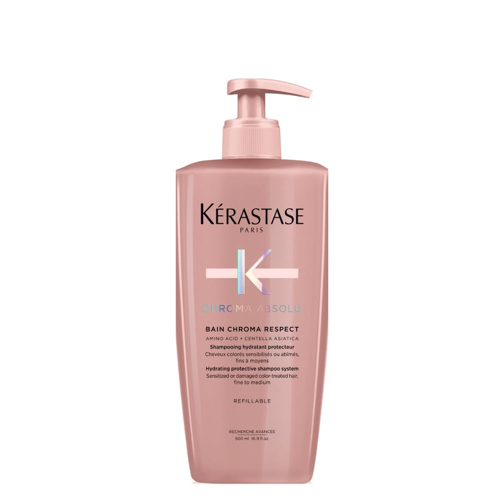 Kérastase Chroma Absolu, Hydrating and Protective Shampoo, Sensitised or Damaged Color-Treated Hair, Fine To Medium, With Glycerin, Amino Acid and Hyaluronic Acid, Bain Chroma Respect, 500ml