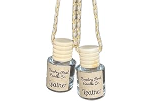 Generic Country Road Candle Co. Leather Car Hanging Diffuser Fragrance Oil (Pack of 2) | Car Air Freshner | Scented Fragrance Aromatherapy Automobile Diffuser scents Bottle, Clear