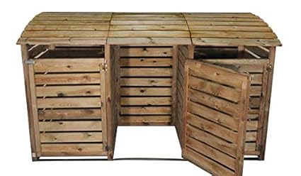 meingartenversand.de Mülltonnenbox aus Holz, Mülltonnenverkleidung - dreifach (für 3 Tonnen bis 240 Liter), wetterfest und so