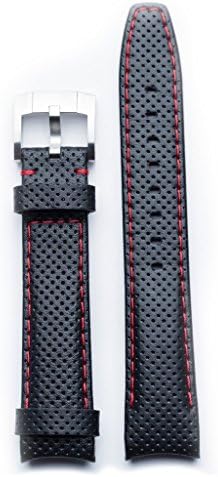 Everest Black with Contrast Red Stitching Racing Leather Strap with Tang Buckle for Rolex Sports Models - Wrist 5 1/2 to 8 1/2 inches